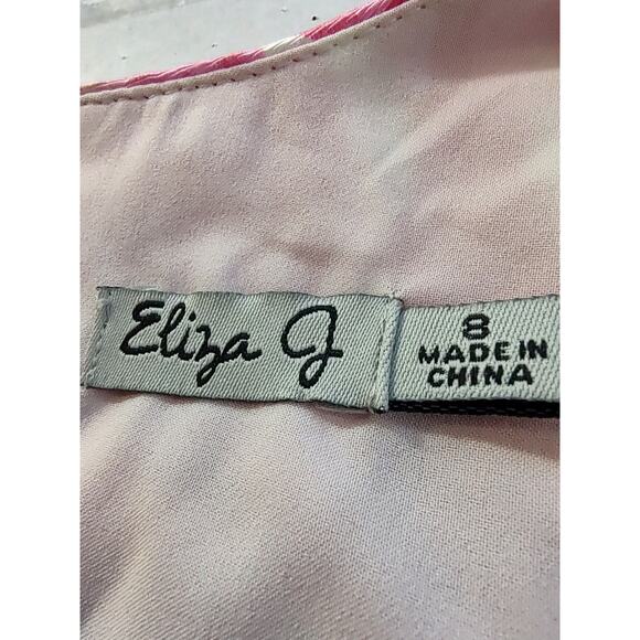 Eliza J. Pink Floral Jacquard Popover Fit&Flare Dress Size 8 Lined Pockets Zip - Picture 14 of 16